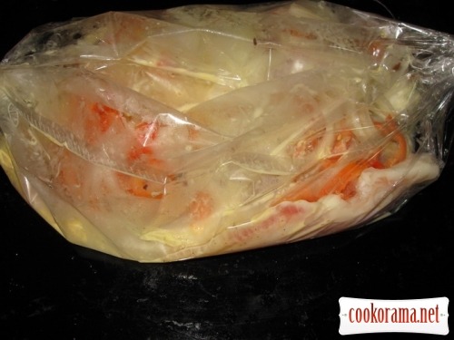 Pangasius fillet baked in baking bag