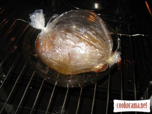 Meat with vegetables baked in baking bag