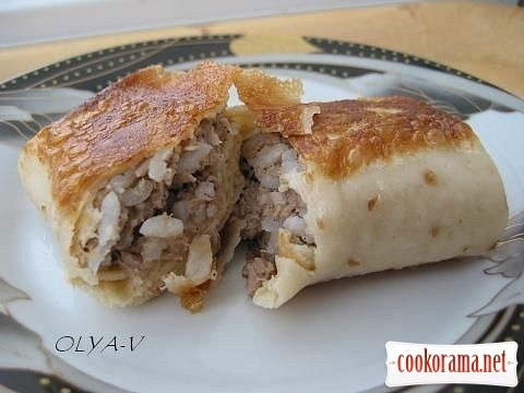 Pancakes with meat and rice